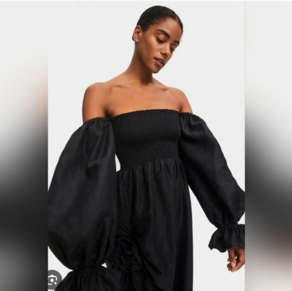 Sleeper 100% linen black atlanta midi dress, xsmall - Picture 4 of 6